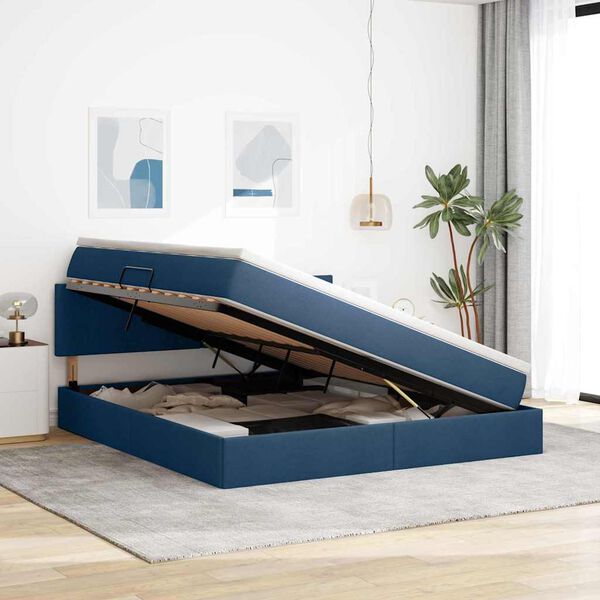 vidaXL Opbergbed met LED met matras Blauw 160 x 200 cm Polyester