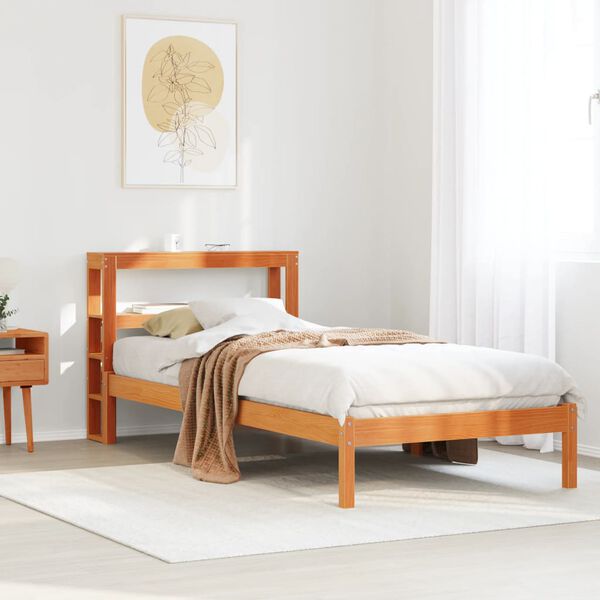 vidaXL Bedframe met hoofdbord massief grenenhout wasbruin 90x190 cm