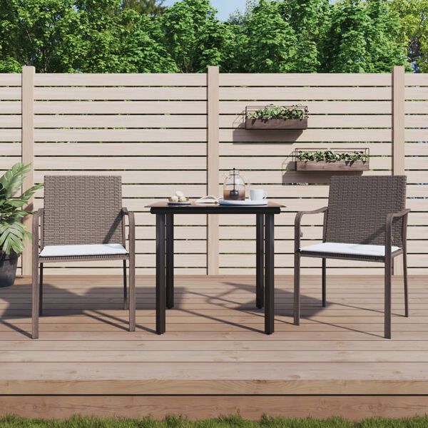 vidaXL 3-delige Tuinset met kussens poly rattan en staal
