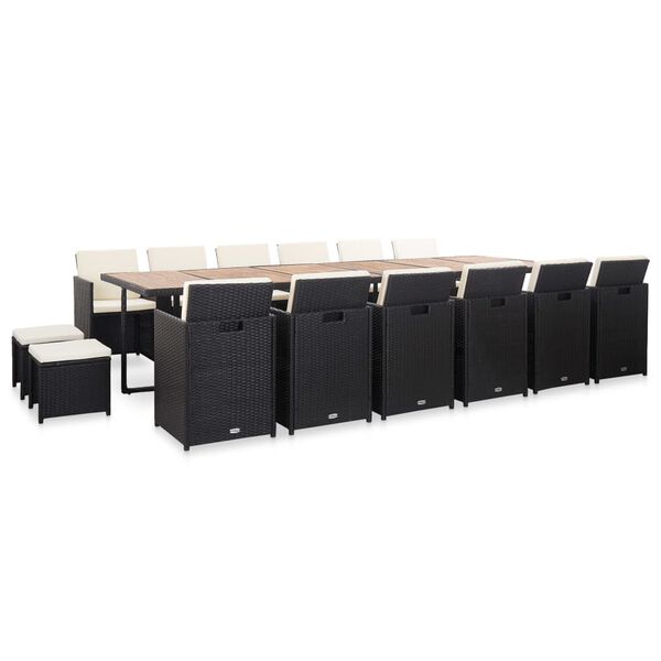 vidaXL 17-delige Tuinset met kussens poly rattan zwart