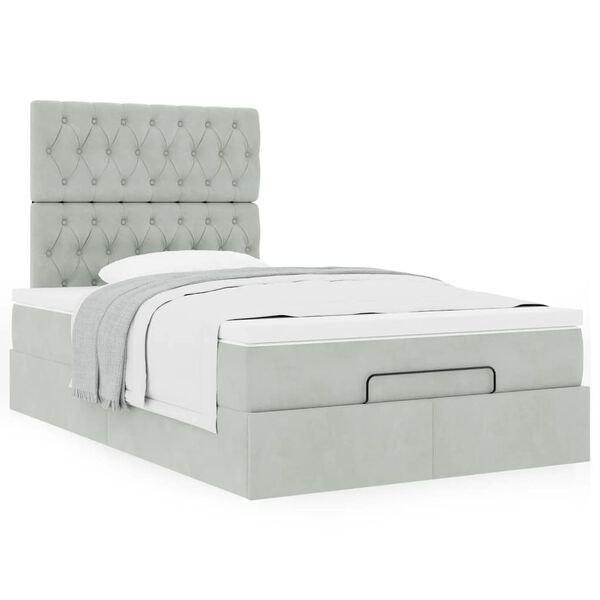 vidaXL Ottoman bed met matrassen 120x190cm fluweel lichtgrijs