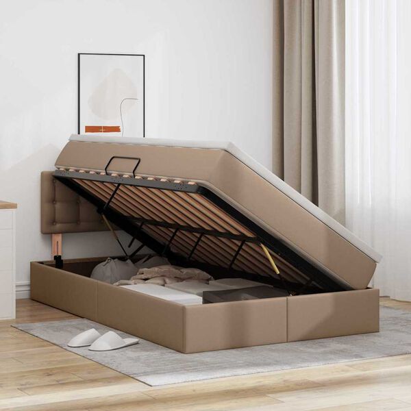 vidaXL Opbergbed met LED met matras Cappuccino 120 x 190 cm Nep Leer