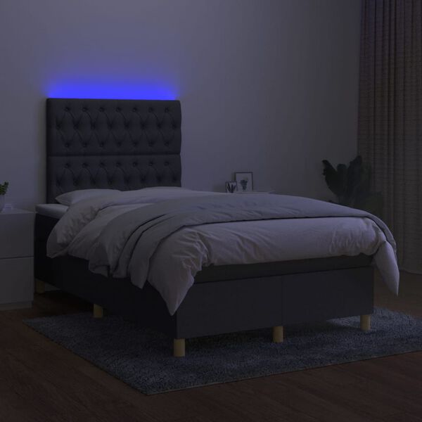 vidaXL Boxspring met matras en LED stof donkergrijs 120x200 cm