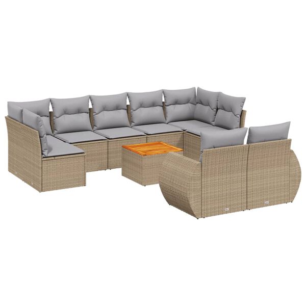 vidaXL 10-delige Loungeset met kussens poly rattan beige