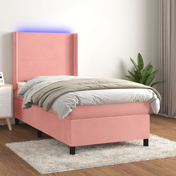 vidaXL Boxspring met matras en LED fluweel roze 100x200 cm