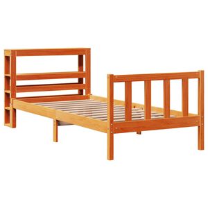 vidaXL Bedframe met hoofdbord massief grenenhout wasbruin 90x190 cm