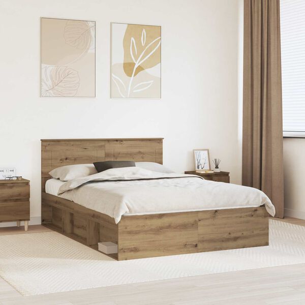 vidaXL Bedframe Ambachtelijk eiken 140 x 190 cm Bewerkt hout