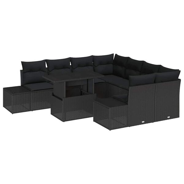 vidaXL Tuin Sofa Set met kussen 9 pcs Zwart poly rattan