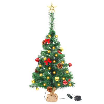 vidaXL Kunstkerstboom versierd met kerstballen en LED's 64 cm groen