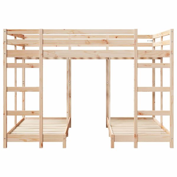 vidaXL Drie-hoog Bunk Bed Frame Bruin 140 x 200 cm Massief grenenhout