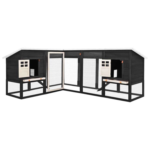 vidaXL Konijnenhok voor buiten met ren massief vurenhout grijs en wit