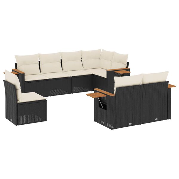 vidaXL 8-delige Loungeset met kussens poly rattan zwart