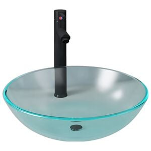 vidaXL Wastafel met kraan en pop-up afvoer mat gehard glas
