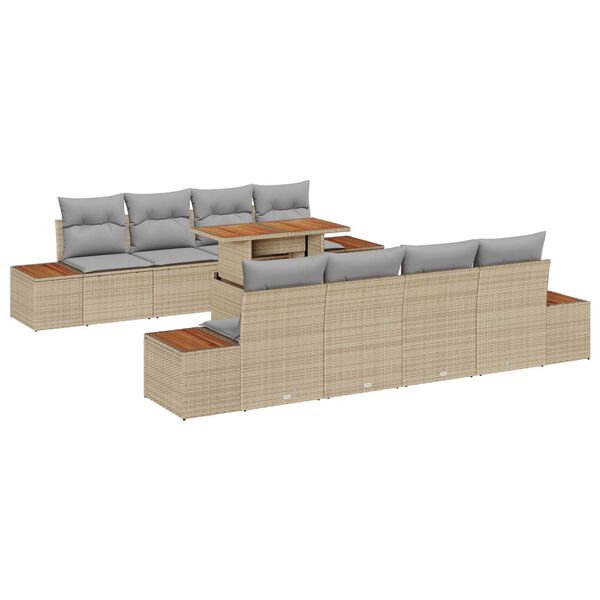 vidaXL Tuin Eetset met kussen met kussen 9 pcs Beige en Grijs