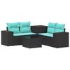 vidaXL Bankstel 6 st Zwart en Blauw Poly Rattan en Staal