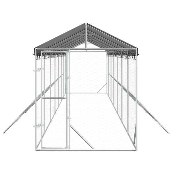 vidaXL Hondenkennel met dak 2x14x2,5 m gegalvaniseerd staal zilver