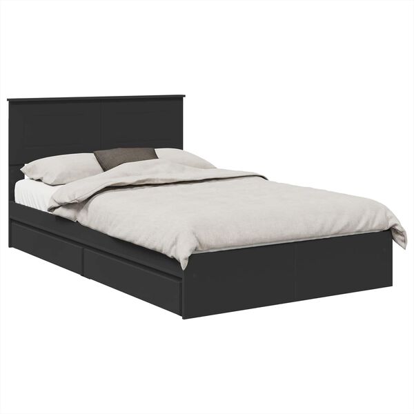 vidaXL Opslag bed met hoofdeinde Zwart 135 x 190 cm Bewerkt hout