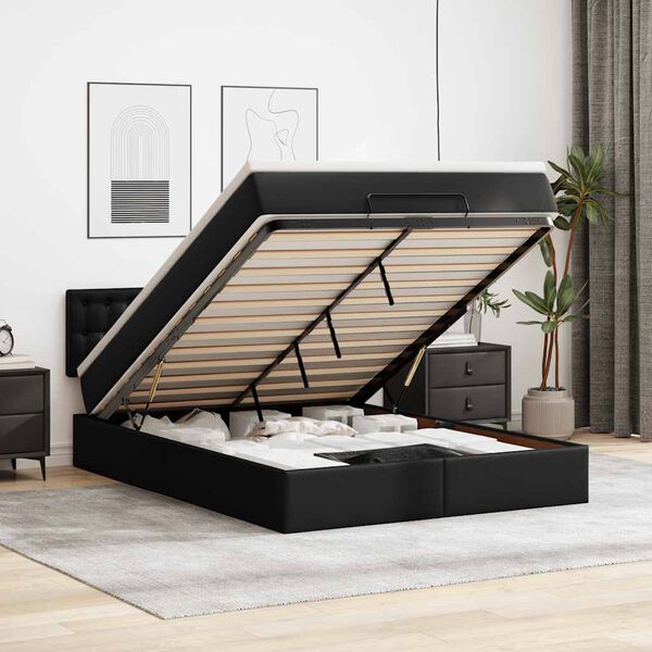 vidaXL Ottoman bed met matras 140x190cm kunstleer zwart