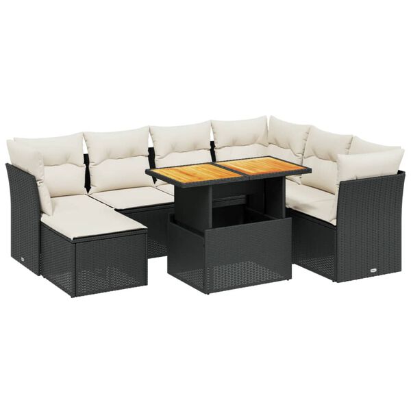 vidaXL 8-delige Loungeset met kussens poly rattan zwart