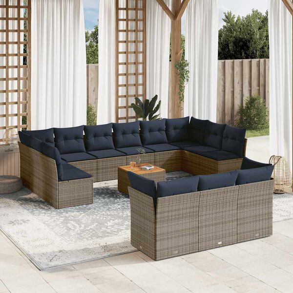 vidaXL 14-delige Loungeset met kussens poly rattan grijs