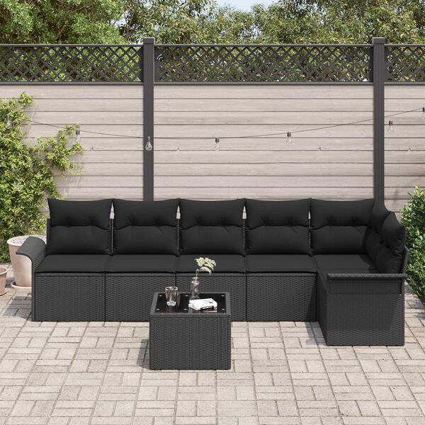 vidaXL Tuin Sofa Set met kussen met opslag 7 pcs Zwart Poly riet