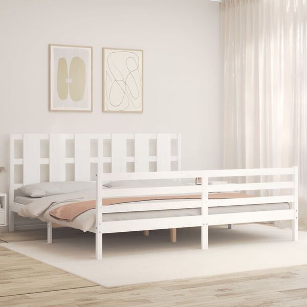 vidaXL Bedframe met hoofdbord massief hout wit