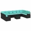 vidaXL Tuinbankenset met kussen 11 pcs Zwart en Turquoise poly rattan