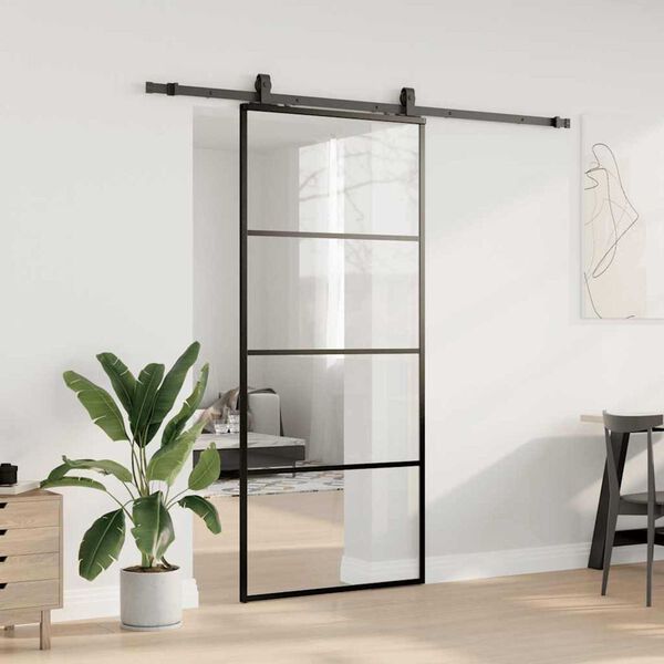 vidaXL Schuifdeur met beslagset 90x205 cm ESG glas zwart