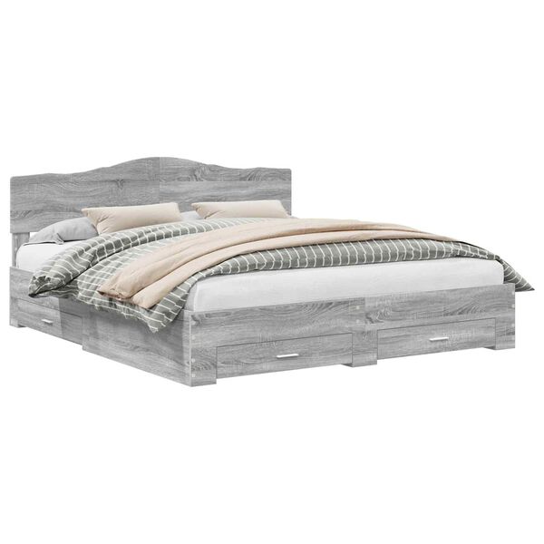 vidaXL Bedframe met hoofdeinde Grijs Sonoma 200 x 200 cm Bewerkt hout