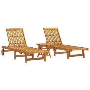 vidaXL Ligbedden 2 st met tafel massief acaciahout
