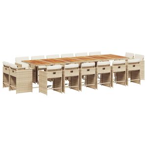 vidaXL 17-delige Tuinset met kussens poly rattan beige