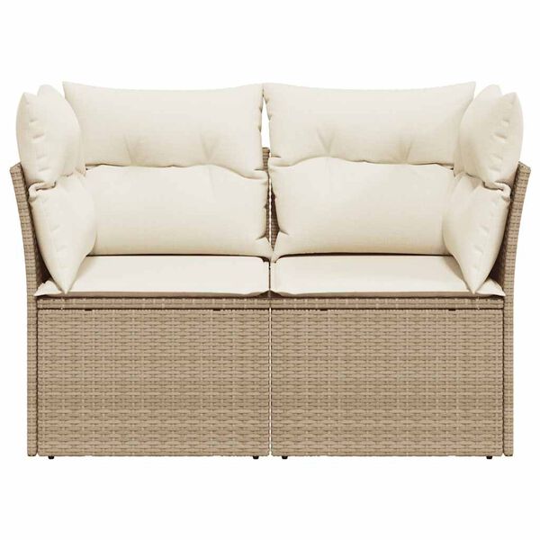 vidaXL Tuinbank 2-zits met kussens poly rattan beige