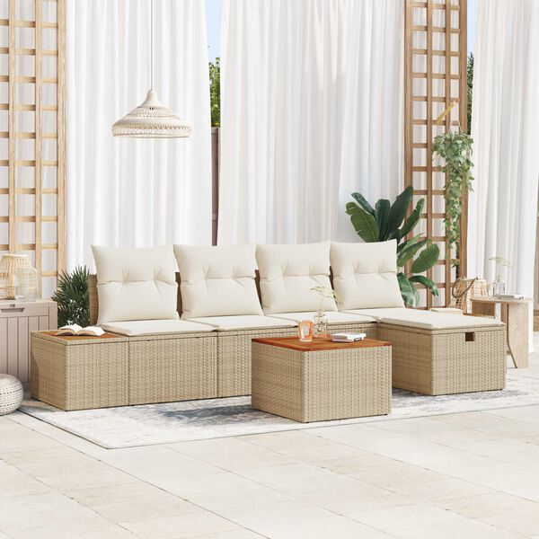 vidaXL Tuin Sofa Set met kussen 6 pcs Beige Poly riet