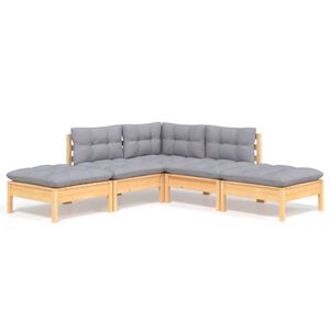 vidaXL 5-delige Loungeset met grijze kussens grenenhout