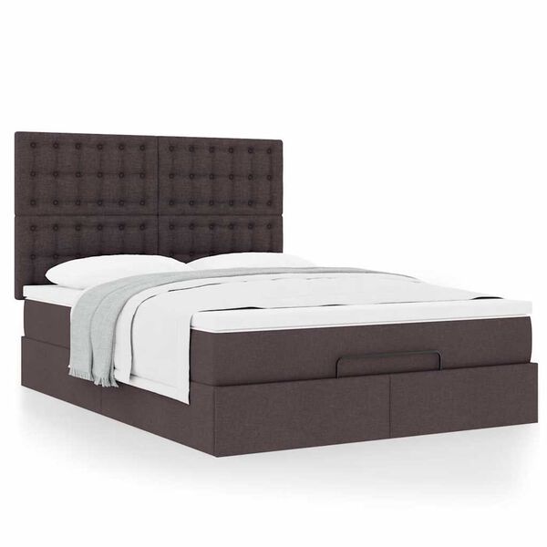 vidaXL Ottoman bed met matras 140x190cm stof donkerbruin