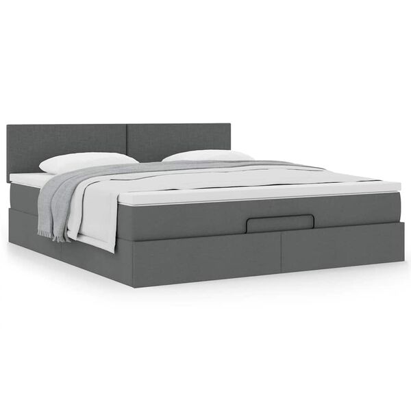 vidaXL Ottoman bed met matras 160x200cm stof donkergrijs