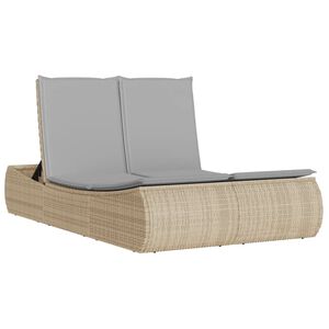 vidaXL Ligbed 2-persoons met kussens poly rattan beige