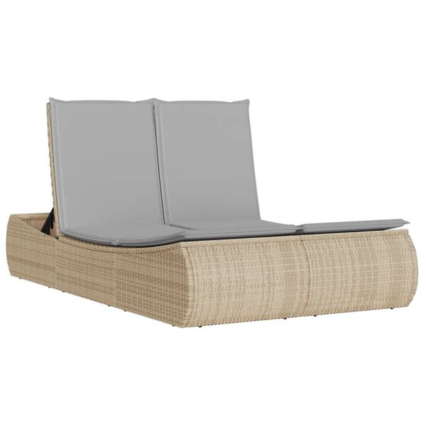 vidaXL Ligbed 2-persoons met kussens poly rattan beige