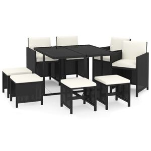 vidaXL 9-delige Tuinset met kussens poly rattan zwart