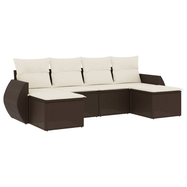 vidaXL 6-delige Loungeset met kussens poly rattan bruin