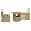 vidaXL 3-delige Tuinset met kussens poly rattan beige