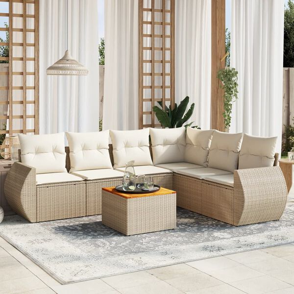 vidaXL 7-delige Loungeset met kussens poly rattan beige