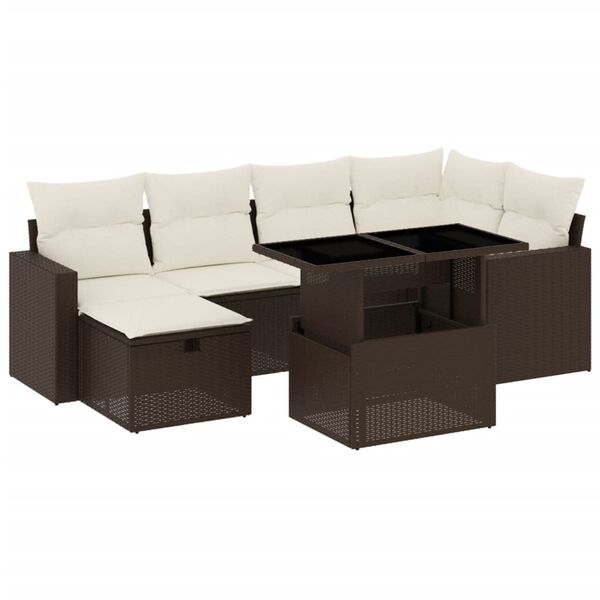 vidaXL 7-delige Loungeset met kussens poly rattan bruin