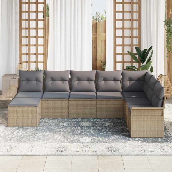 vidaXL Tuin Sofa Set met kussen met opslag 8 pcs Beige Poly riet