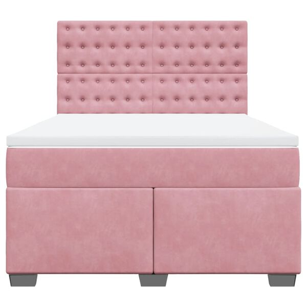 vidaXL Boxspring met matras fluweel roze 140x190 cm