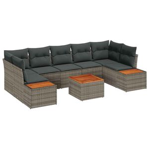 vidaXL Tuinbankenset met kussen 8 pcs Grijs Poly riet