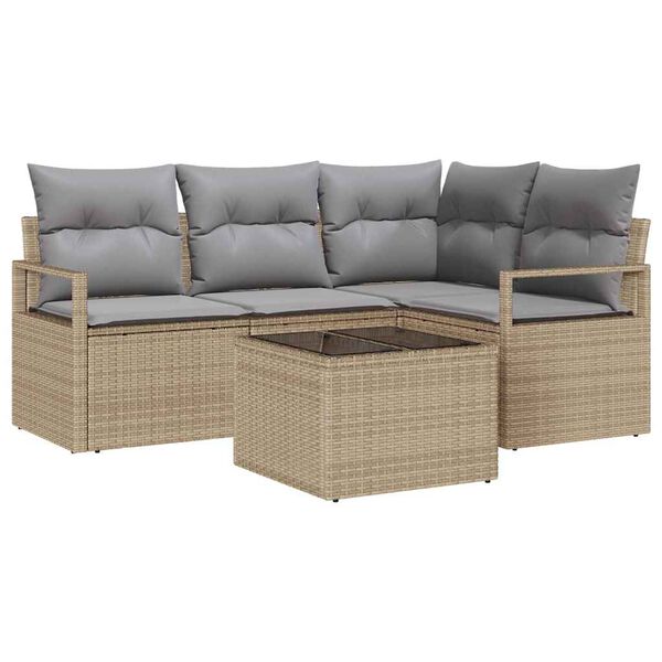 vidaXL Bankstel met kussen 5 pcs Beige en Licht Grijs poly rattan
