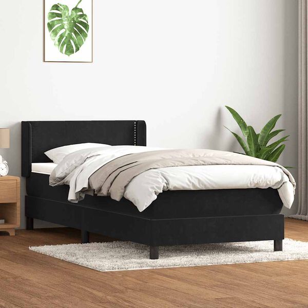 vidaXL Boxspring met matras fluweel zwart 80x210 cm