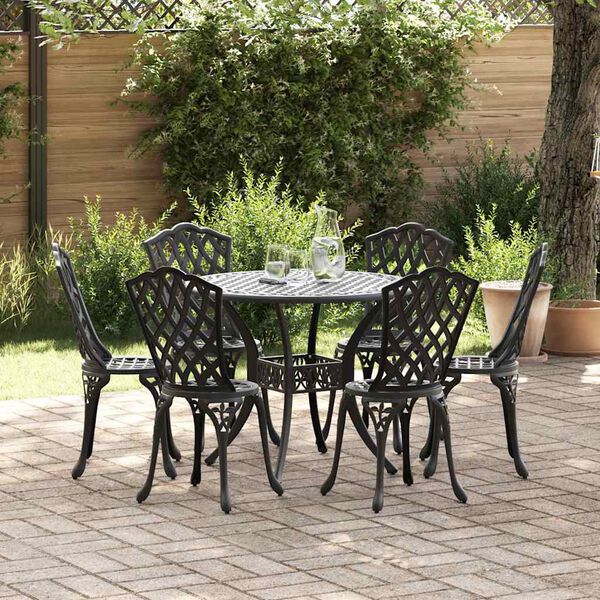 vidaXL Tuin Eetset 7 pcs Zwart 90 x 90 x 75 cm Gegoten aluminium