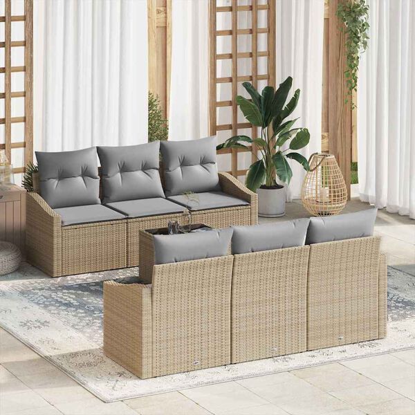 vidaXL Bankstel met kussen 7 pcs Beige en Licht Grijs poly rattan